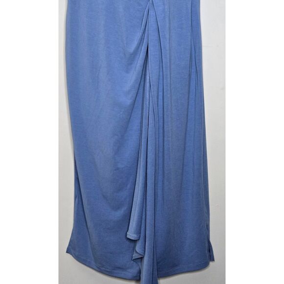 Betabrand Dress Size Large Blue Jersey Knit Twisted Knot Draped Sheath - Picture 4 of 8